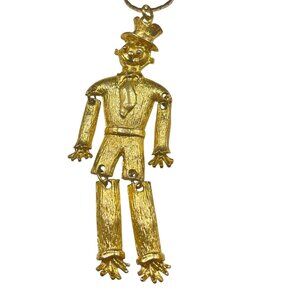 Vintage RNK Articulated Gold-Tone Scarecrow Pendant Necklace 1971-85 Collectible